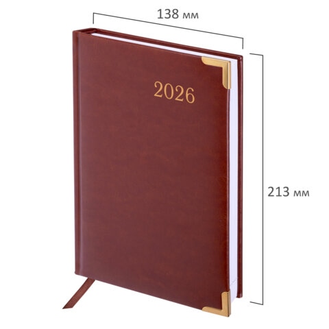 Ежедневник 2026 а5 brauberg "senator" коричневый металл.уголок,кож.зам.