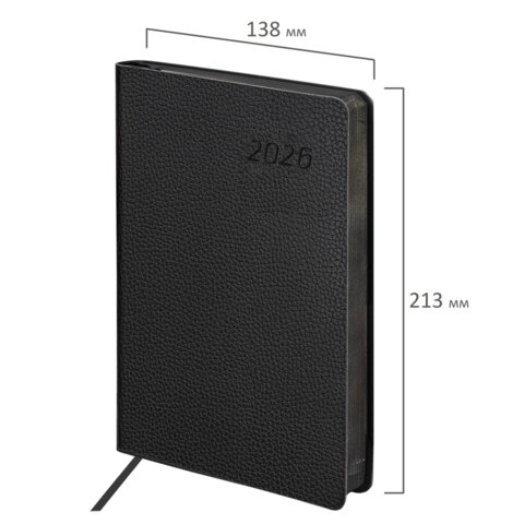 Ежедневник 2026 а5 brauberg "stylish" чёрный с цветным срезом,тонир.блок,кож.зам.