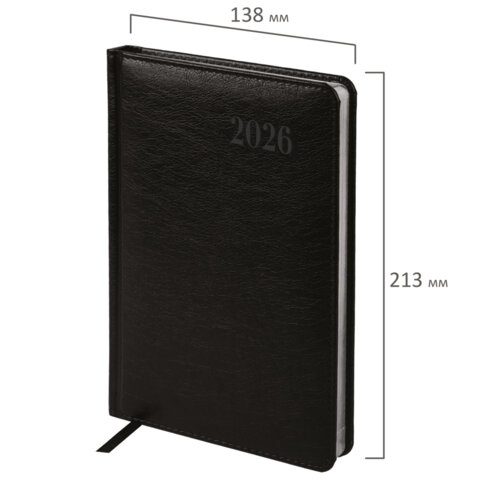 Ежедневник 2026 а5 brauberg "impression" чёрный с серебряным срезом,кож.зам.
