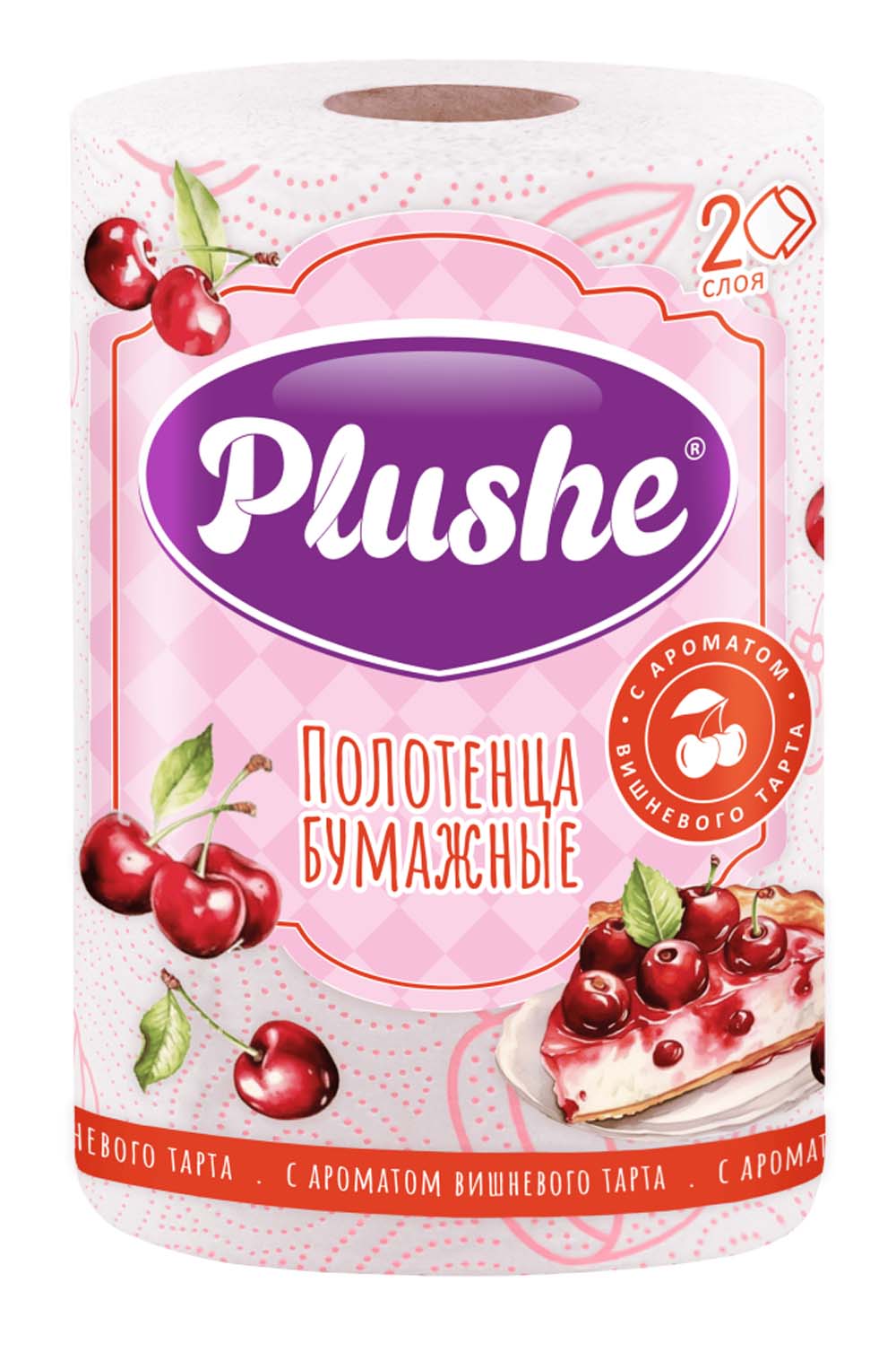 Полотенце бумажное "plushe" 2-х сл. 1 рул. 30м с ароматом вишневого тарта