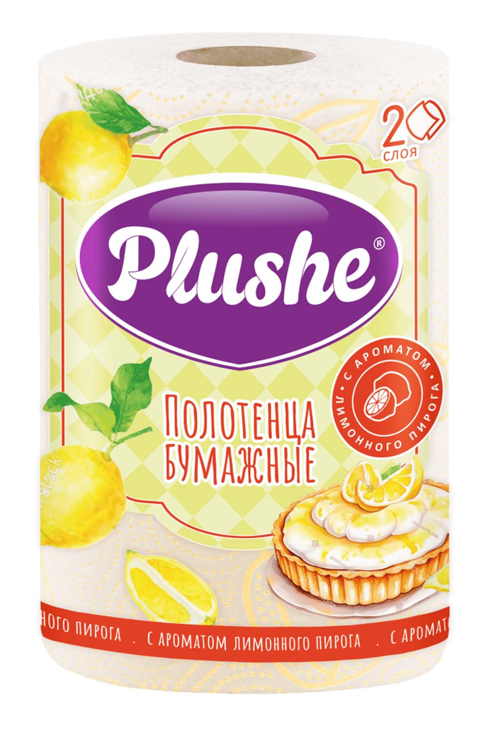 Полотенце бумажное "plushe" 2-х сл. 1 рул. 30м с ароматом лимонного пирога