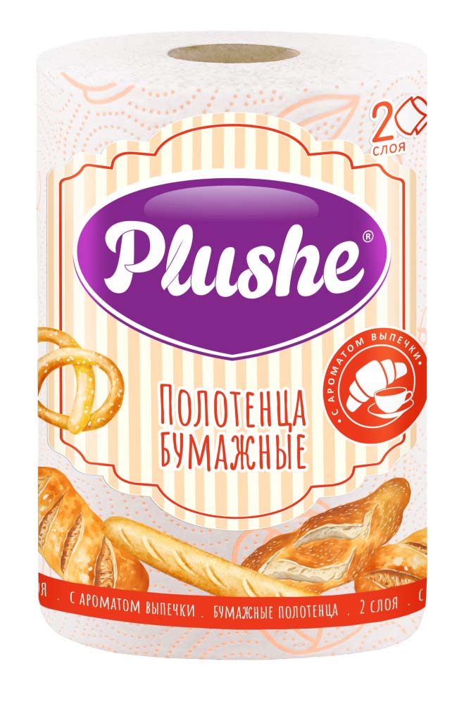 Полотенце бумажное "plushe" 2-х сл. 1 рул. 30м с ароматом выпечки