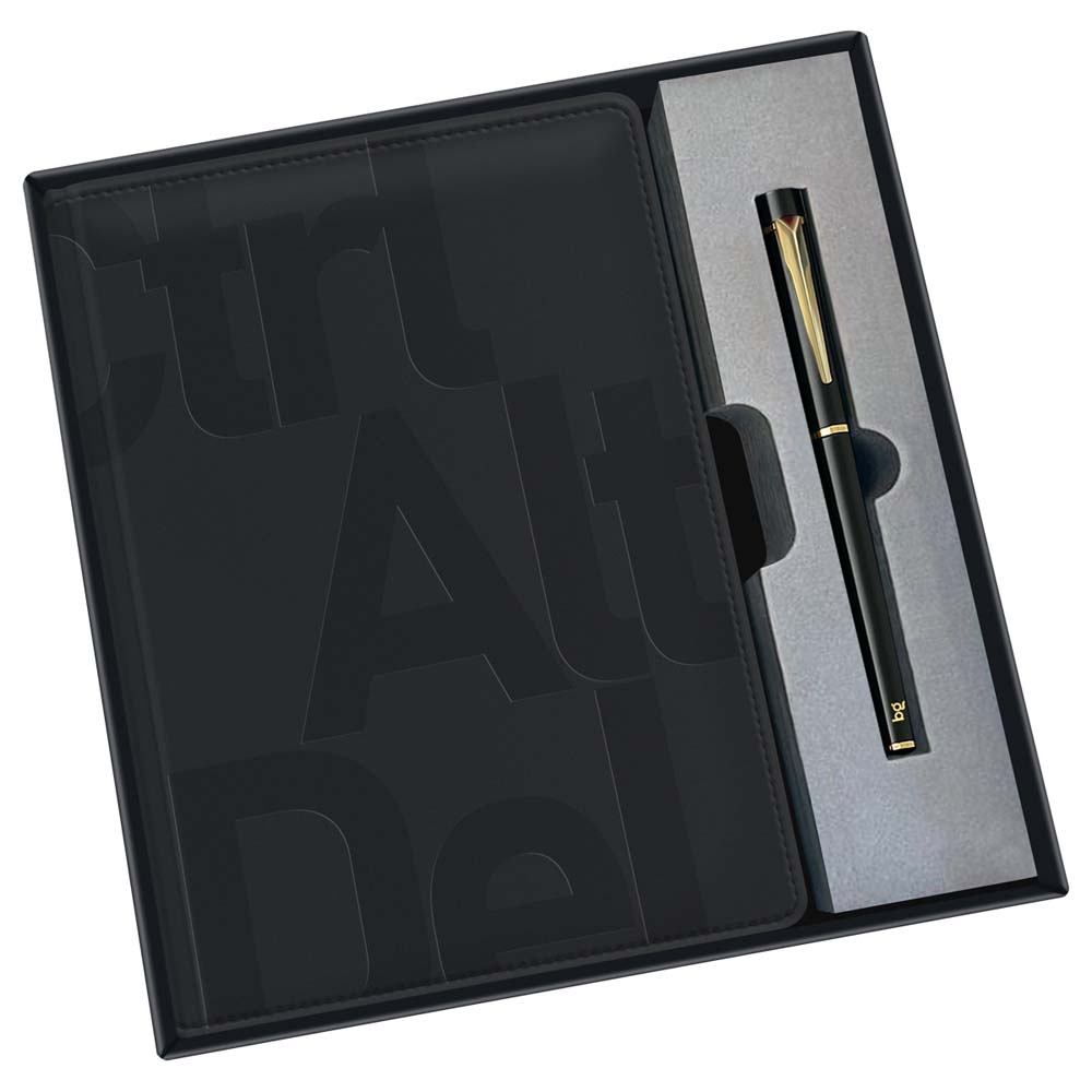 Набор подарочный ежедневник недатир. а5 bg "ctrl+alt+del" чёрный кож.зам.+ручка