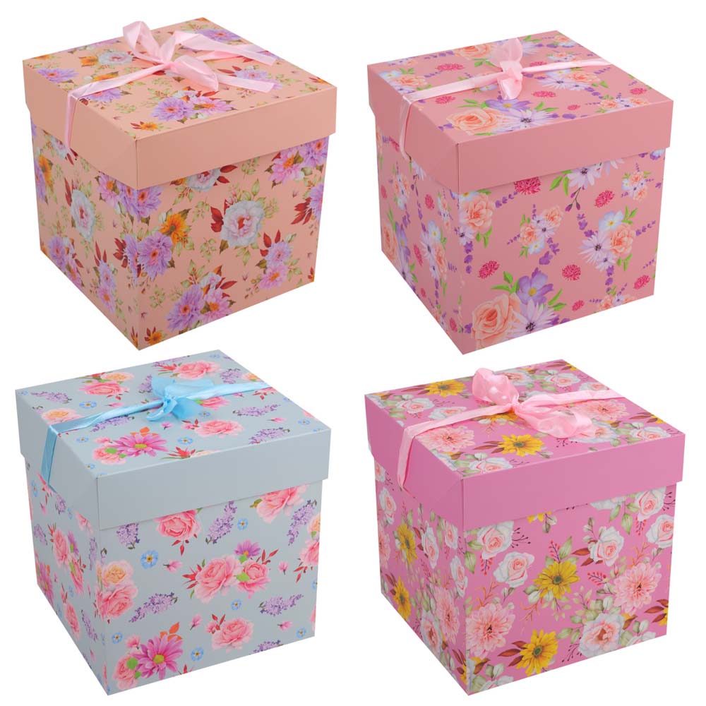 Коробка подарочная 22х22х22см "цветы" асс-т