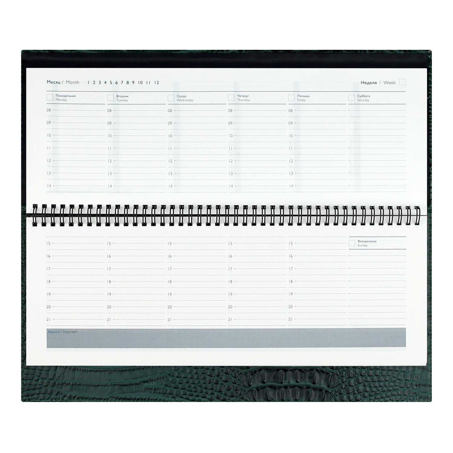 Еженедельник недатир. гребень 180х390мм escalada "аллигатор" зелёный тонир.блок,кож.зам.