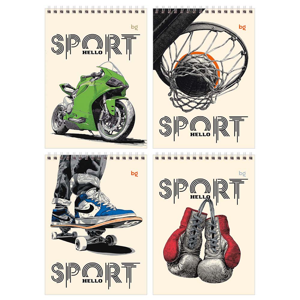 блокнот а5 гребень 40л. кл. "hello sport" (bg) асс-т Блокнот а5 гребень 40л. кл. "hello sport" (bg) асс-т