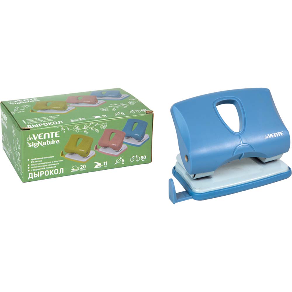 дырокол devente "signature" на 20л. пластик. с линейкой сумеречный синий Дырокол devente "signature" на 20л. пластик. с линейкой сумеречный синий