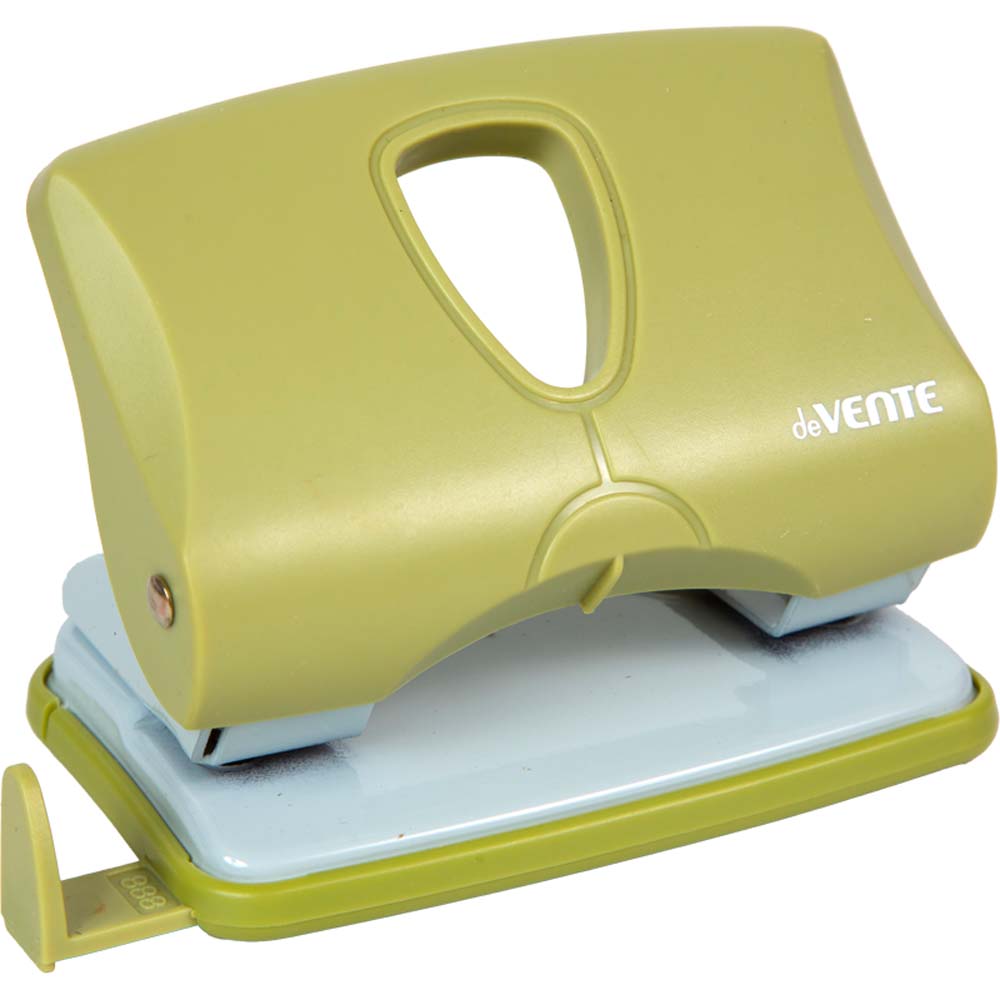 Дырокол devente "signature" на 20л. пластик. с линейкой оливковый