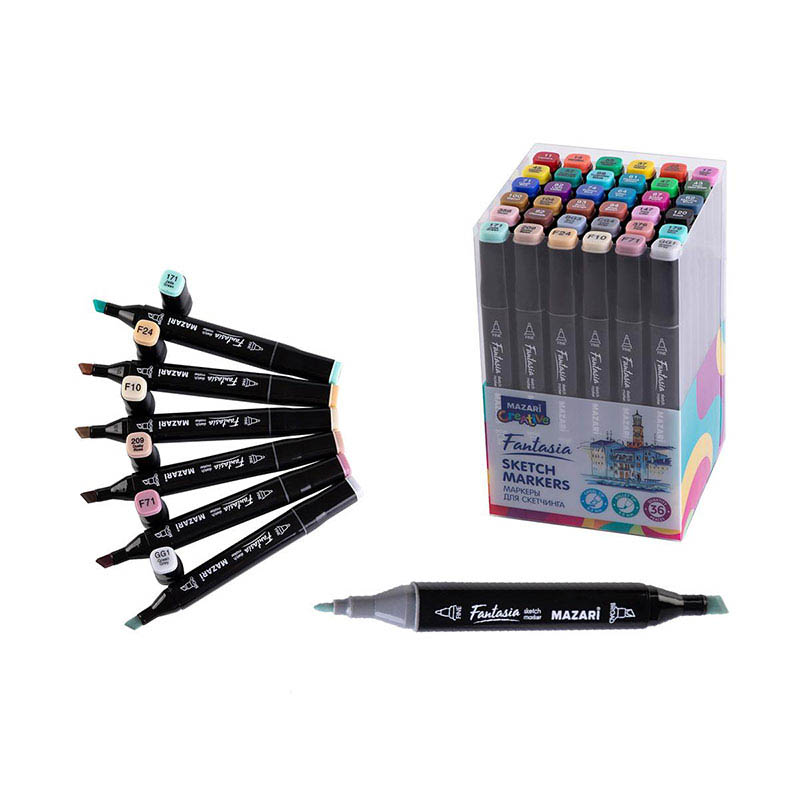 набор маркеров для скетчинга mazari fantasia "nature" 36цв. конус/резец 3,0мм/6,2мм Набор маркеров для скетчинга mazari fantasia "nature" 36цв. конус/резец 3,0мм/6,2мм