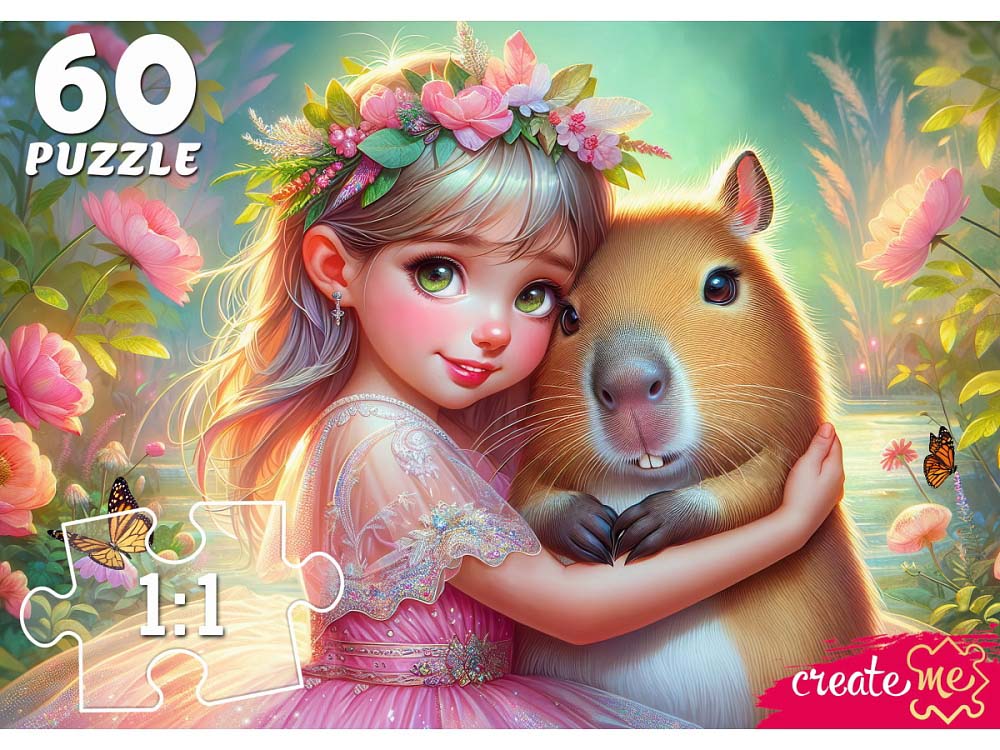 пазлы 60 дет. "девочка с капибарой" (рыжий кот) Пазлы 60 дет. "девочка с капибарой" (рыжий кот)