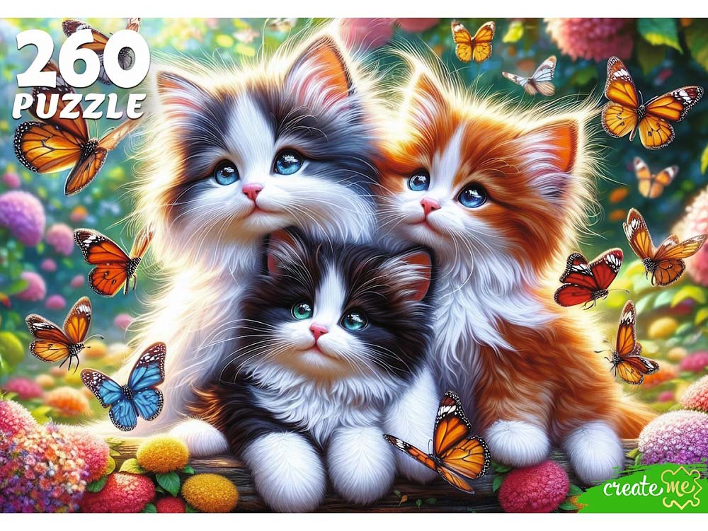пазлы 260 дет. "котята и бабочки" (рыжий кот) Пазлы 260 дет. "котята и бабочки" (рыжий кот)
