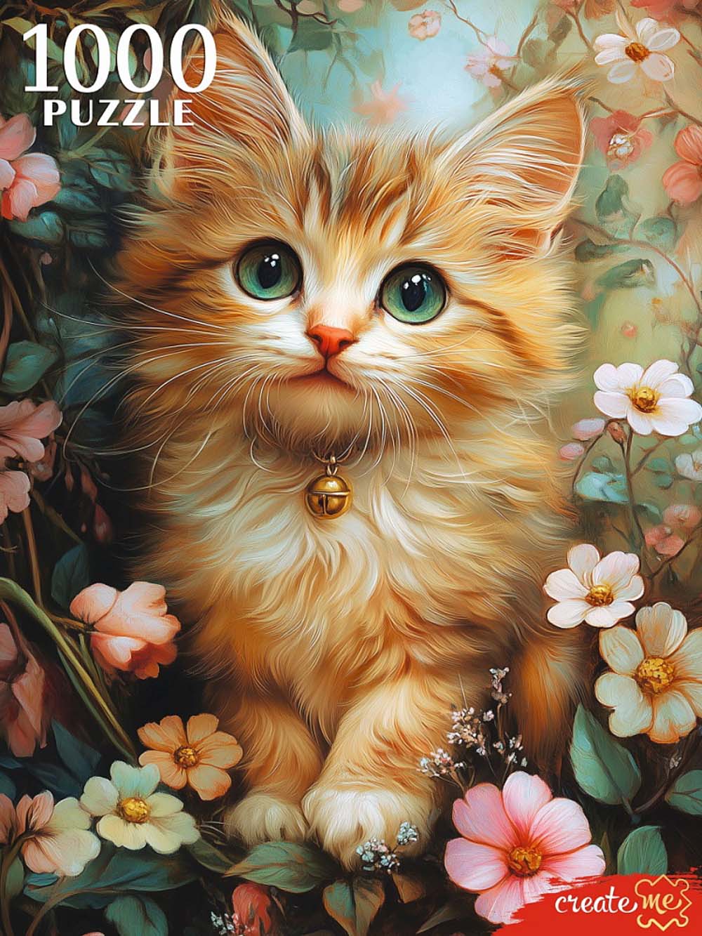 пазлы 1000 дет. "котёнок в цветах" (рыжий кот) Пазлы 1000 дет. "котёнок в цветах" (рыжий кот)