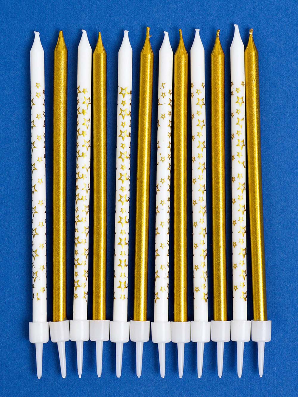 Набор свечей для торта 12шт. "звёздочки" золотые/белые