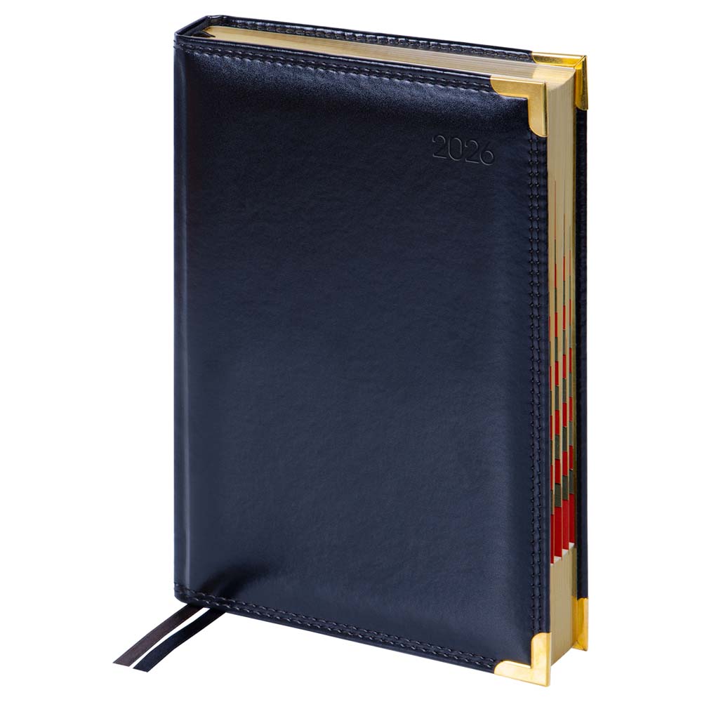 Ежедневник 2026 а5 delucci чёрный с золотым срезом,вырубка,металл.уголок,кож.зам.