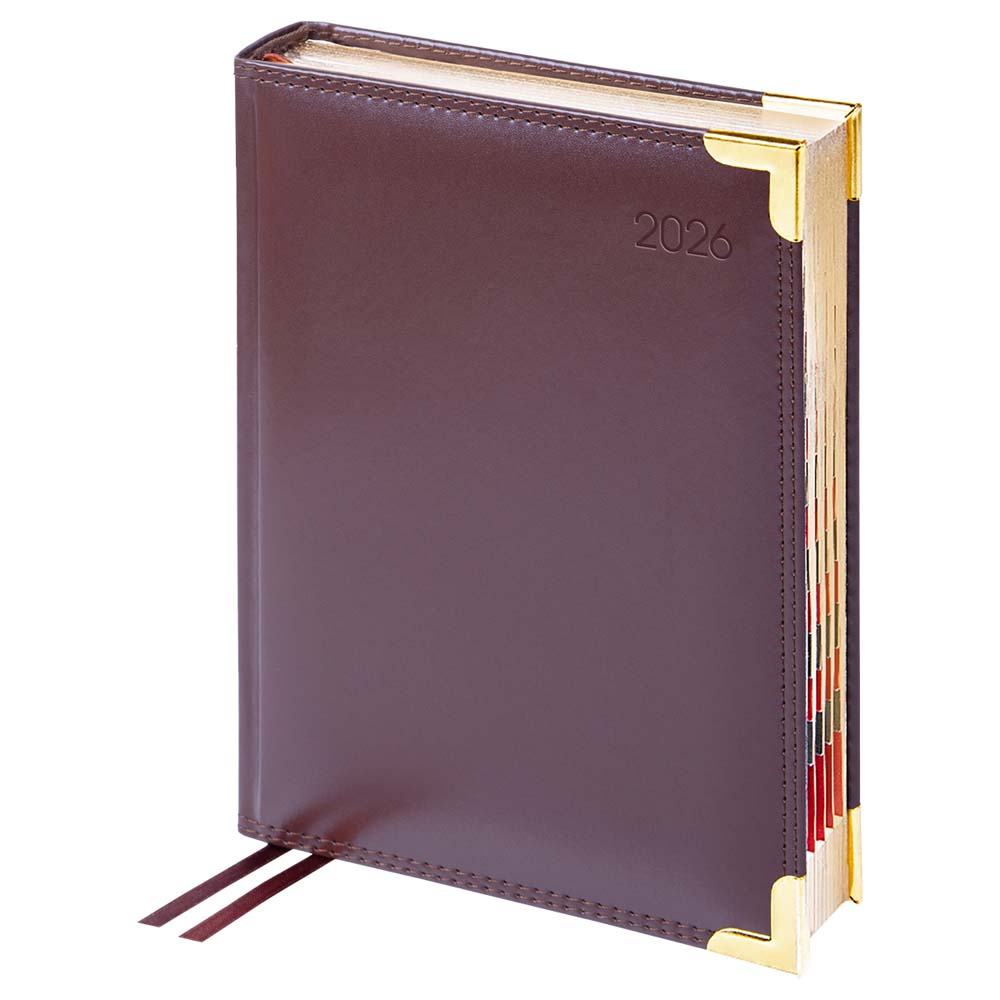 ежедневник 2026 а6 delucci коричневый с золотым срезом,вырубка,металл.уголок,кож.зам. Ежедневник 2026 а6 delucci коричневый с золотым срезом,вырубка,металл.уголок,кож.зам.