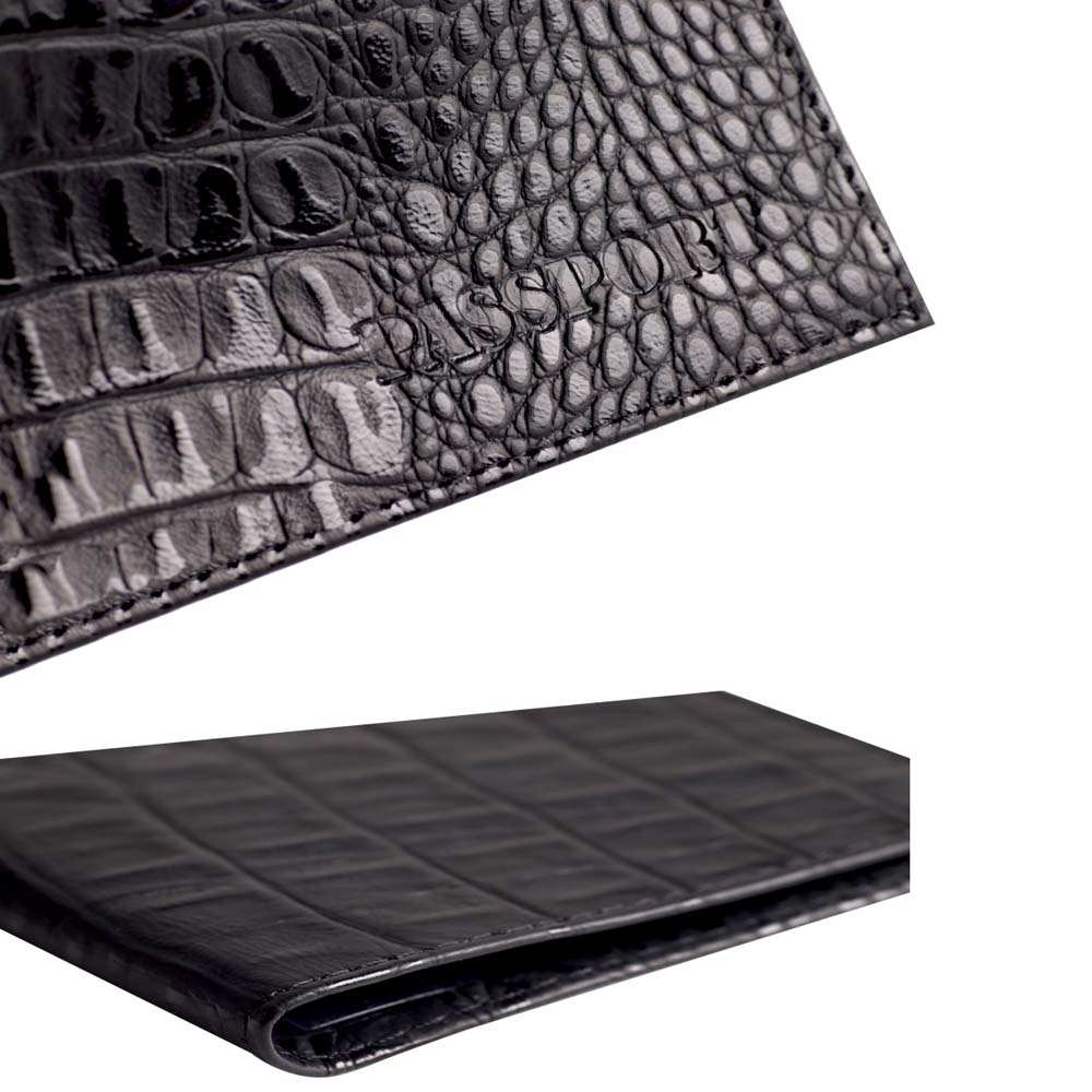 Обложка д/паспорта нат.кожа klerk "alligator" чёрная лак