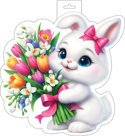 плакат "зайка с букетом" фигурный 348х505мм Плакат "зайка с букетом" фигурный 348х505мм
