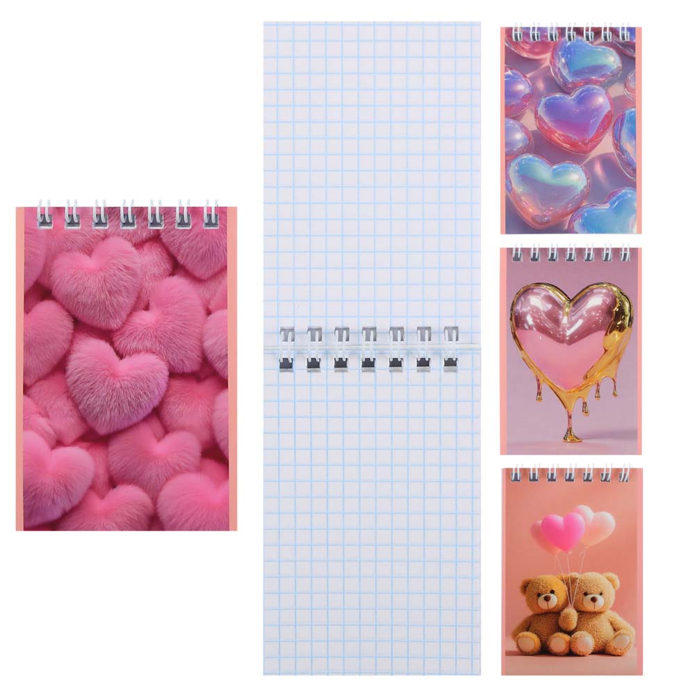 Блокнот а7 гребень 40л. кл. "сердечки" (кокос) асс-т