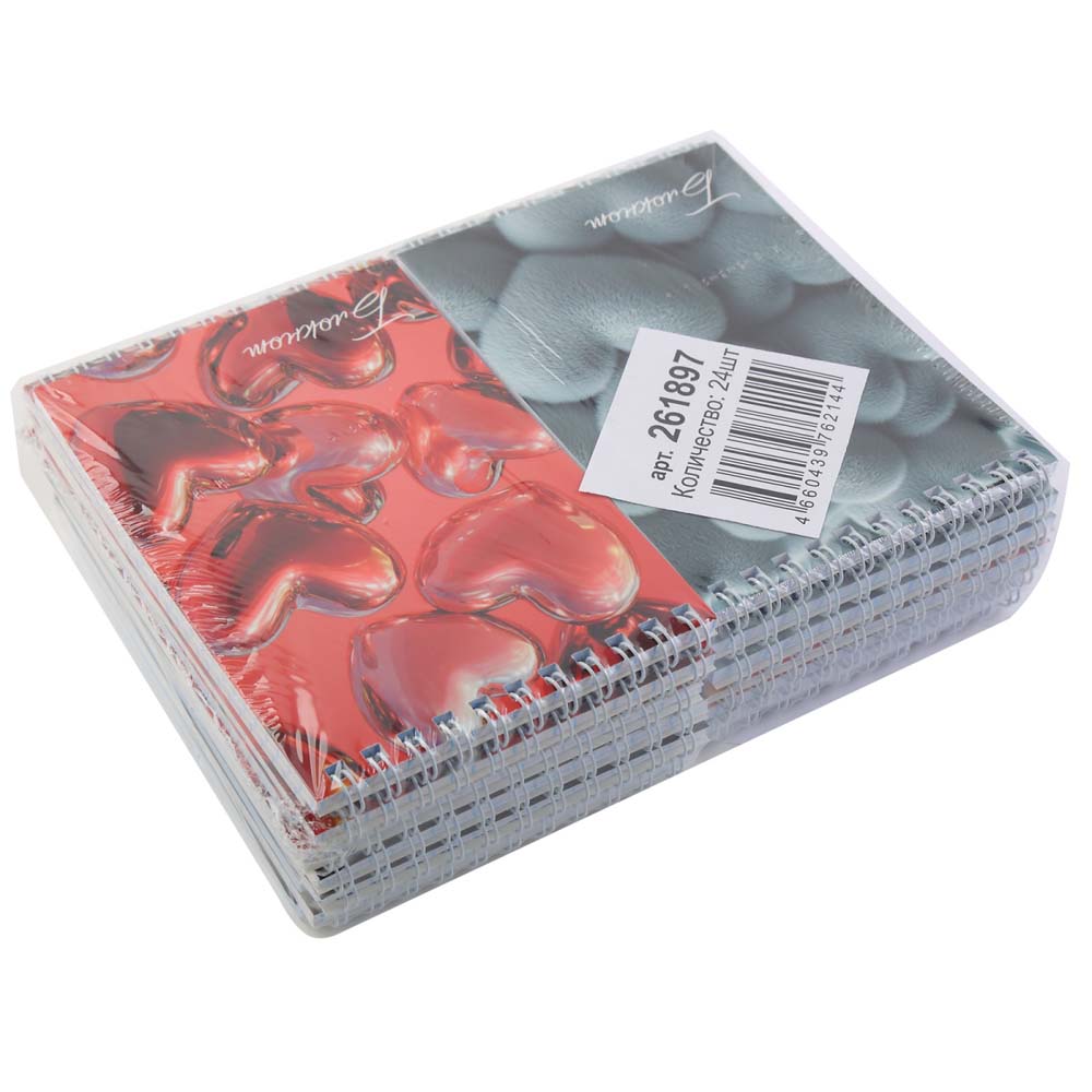 Блокнот а6 гребень 40л. кл. "hearts" (кокос) асс-т