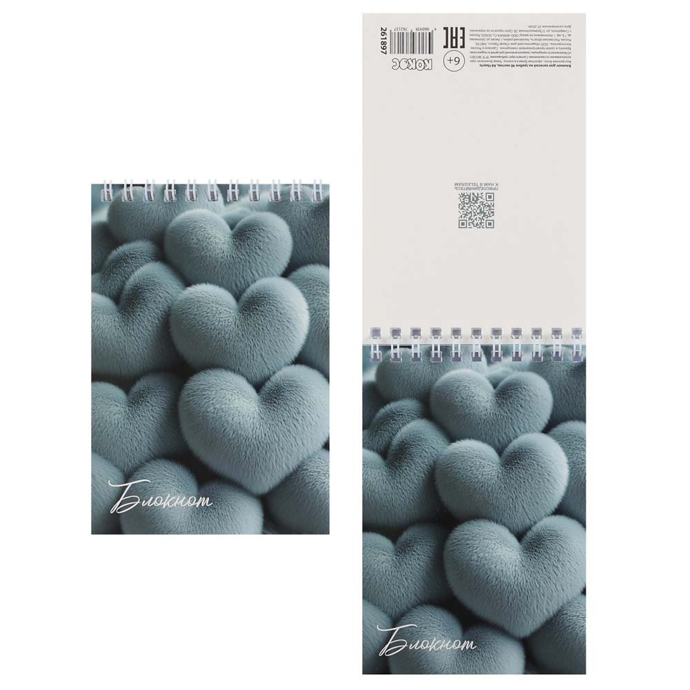 Блокнот а6 гребень 40л. кл. "hearts" (кокос) асс-т