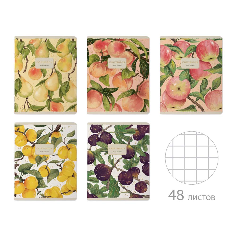 Тетрадь 48л. кл. "flora. fruits" (bruno visconti) б/б,софт тач,фольга,дв.обл.,асс-т
