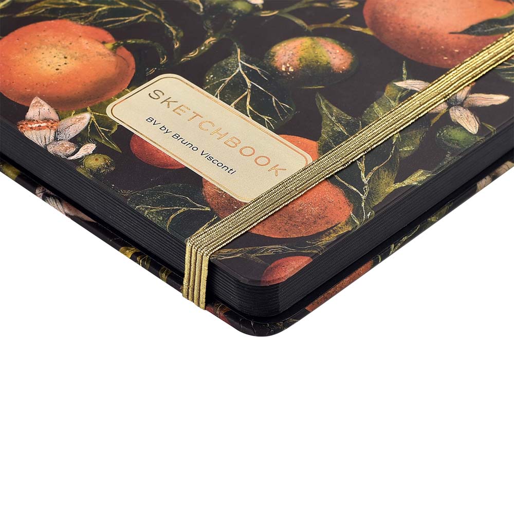 Скетчбук 213х146мм 100л. "flora. paradise. oranges" чёрный (bruno visconti) резинка