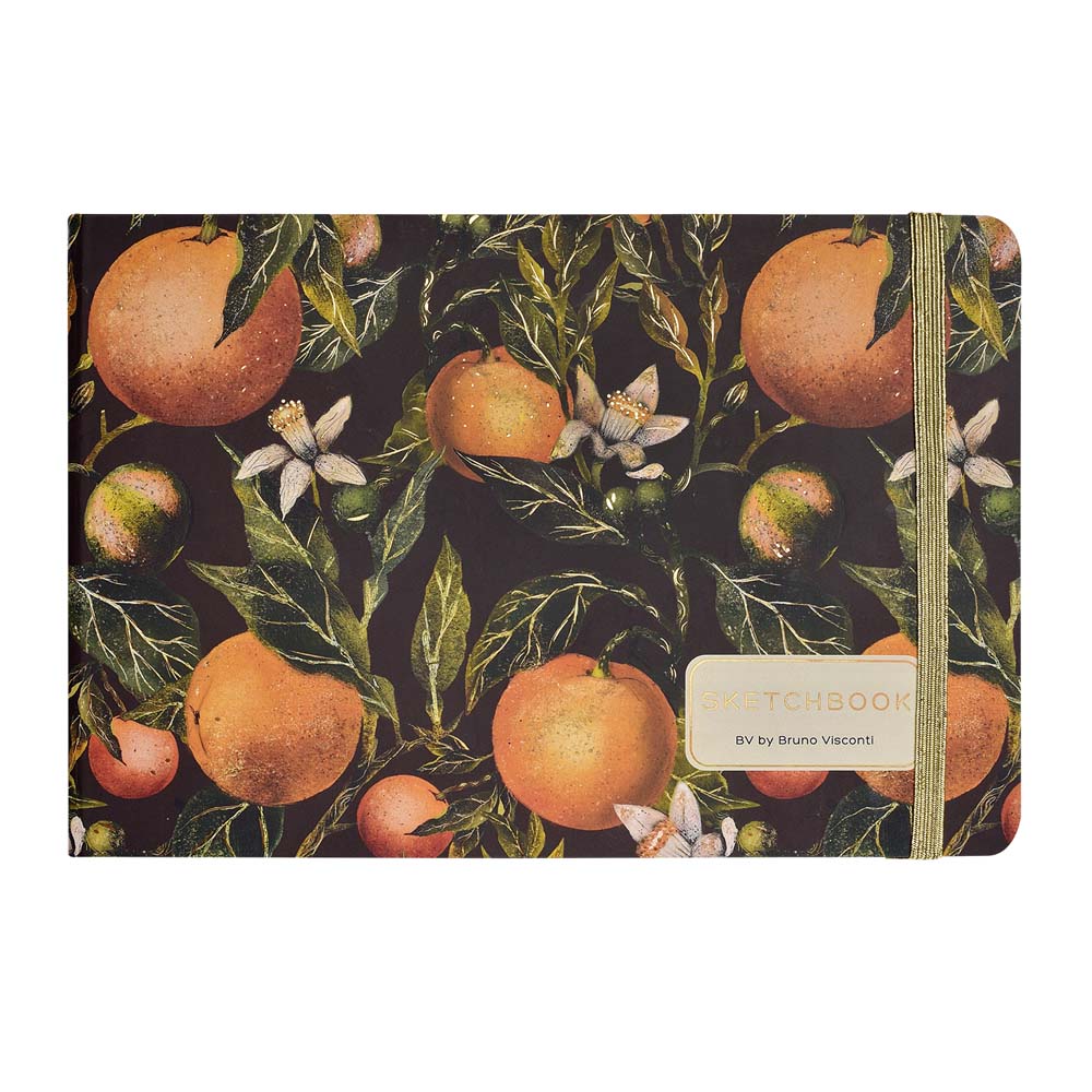 Скетчбук 213х146мм 100л. "flora. paradise.oranges" черный (bruno visconti) резинка