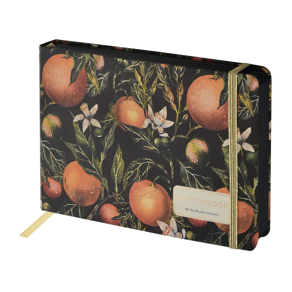 Скетчбук 213х146мм 100л. "flora. paradise. oranges" чёрный (bruno visconti) резинка