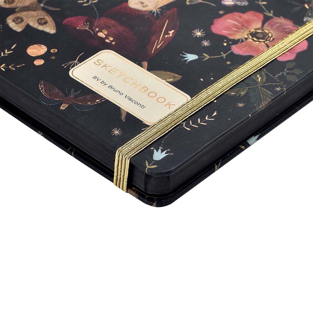 Скетчбук 213х146мм 100л. "fauna. бабочки. южная ночь" чёрный (bruno visconti) резинка