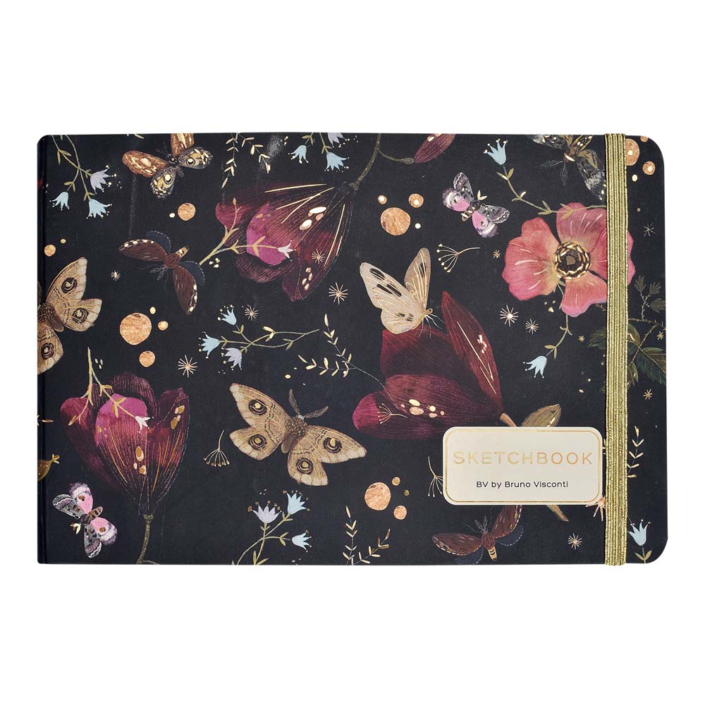 Скетчбук 213х146мм 100л. "fauna.бабочки.южная ночь" черный (bruno visconti) резинка