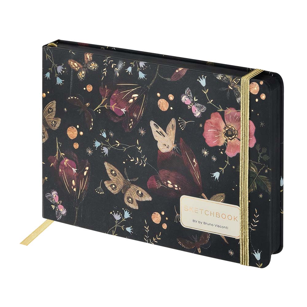 Скетчбук 213х146мм 100л. "fauna. бабочки. южная ночь" чёрный (bruno visconti) резинка