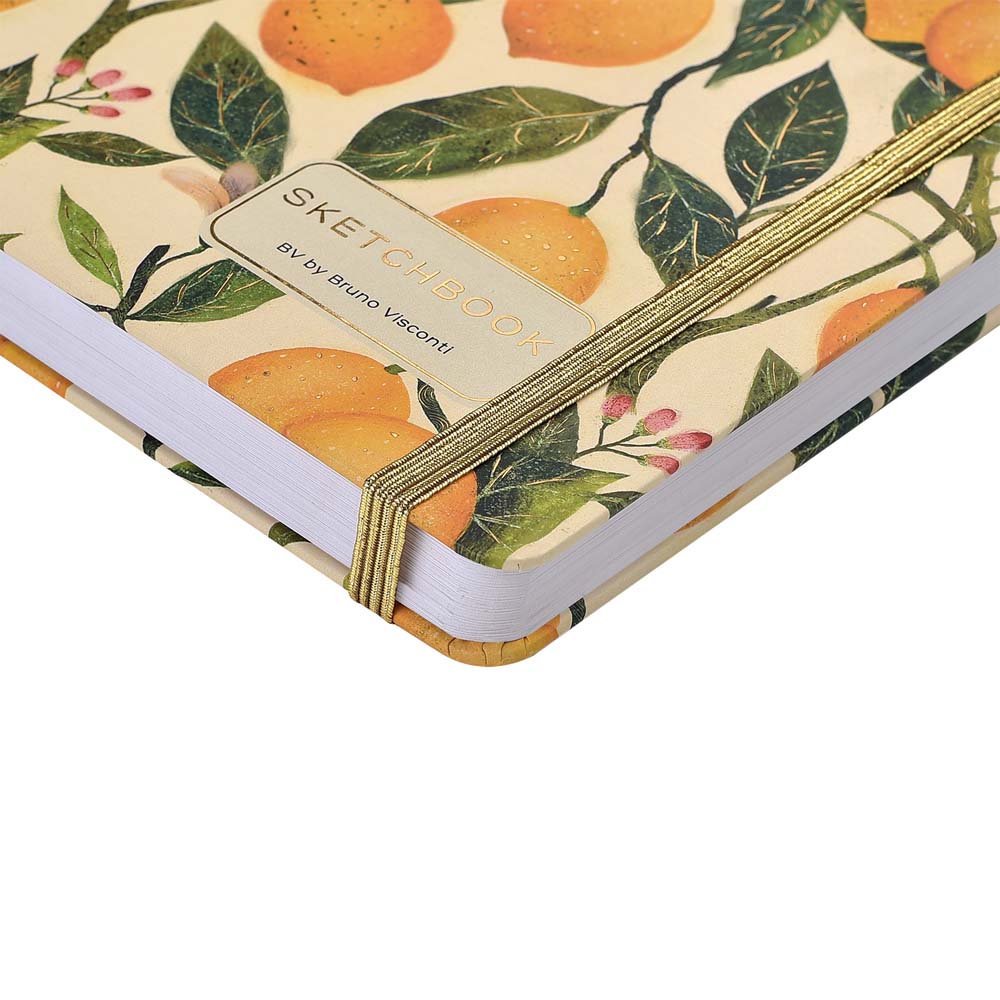 Скетчбук 213х146мм 96л. "flora. paradise. lemons" белый (bruno visconti) резинка