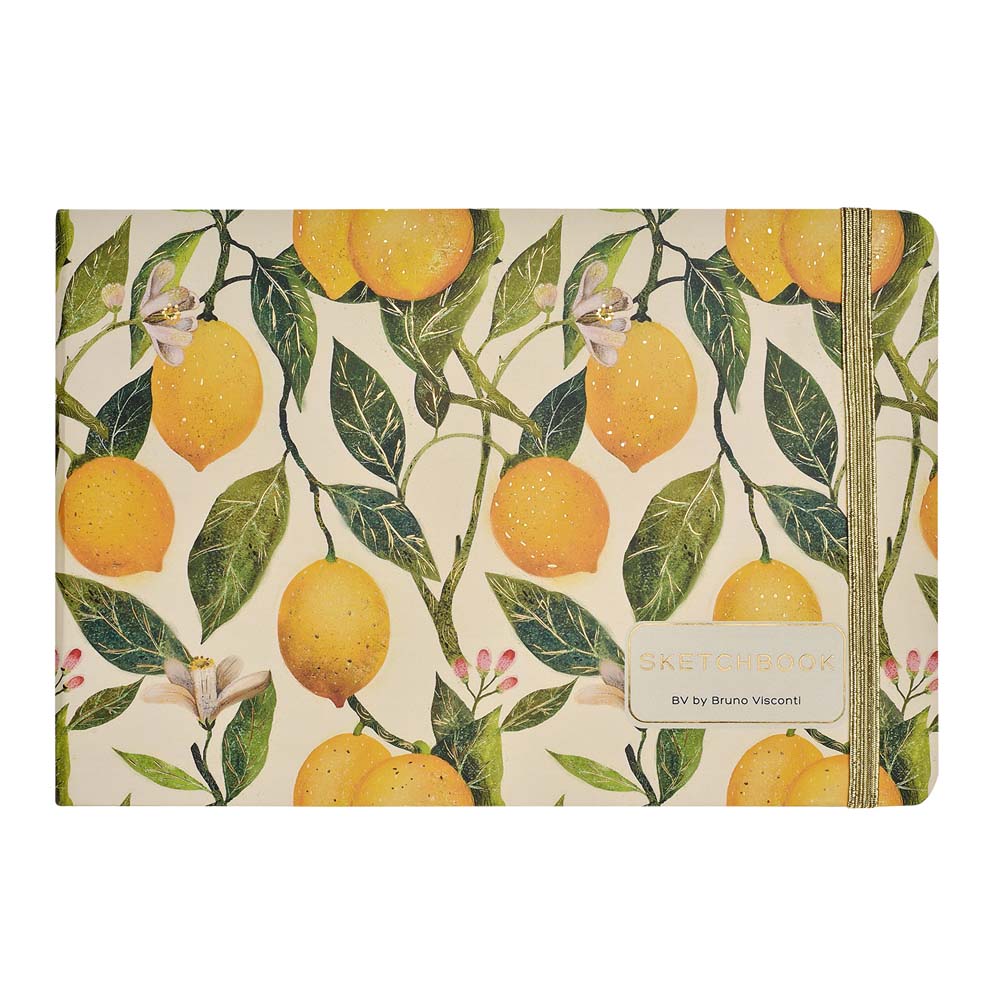 Скетчбук 213х146мм 96л. "flora.paradise.lemons" белый (bruno visconti) резинка