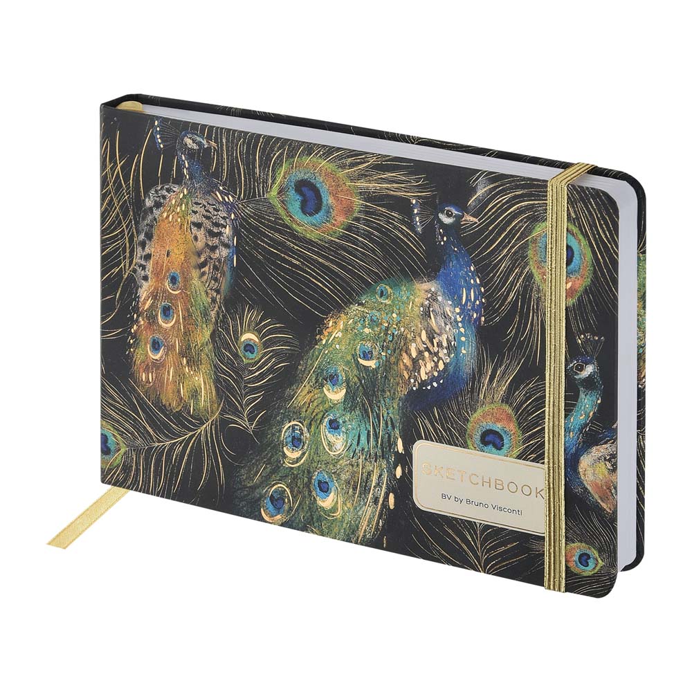 Скетчбук 213х146мм 96л. "fauna. павлины" белый (bruno visconti) резинка