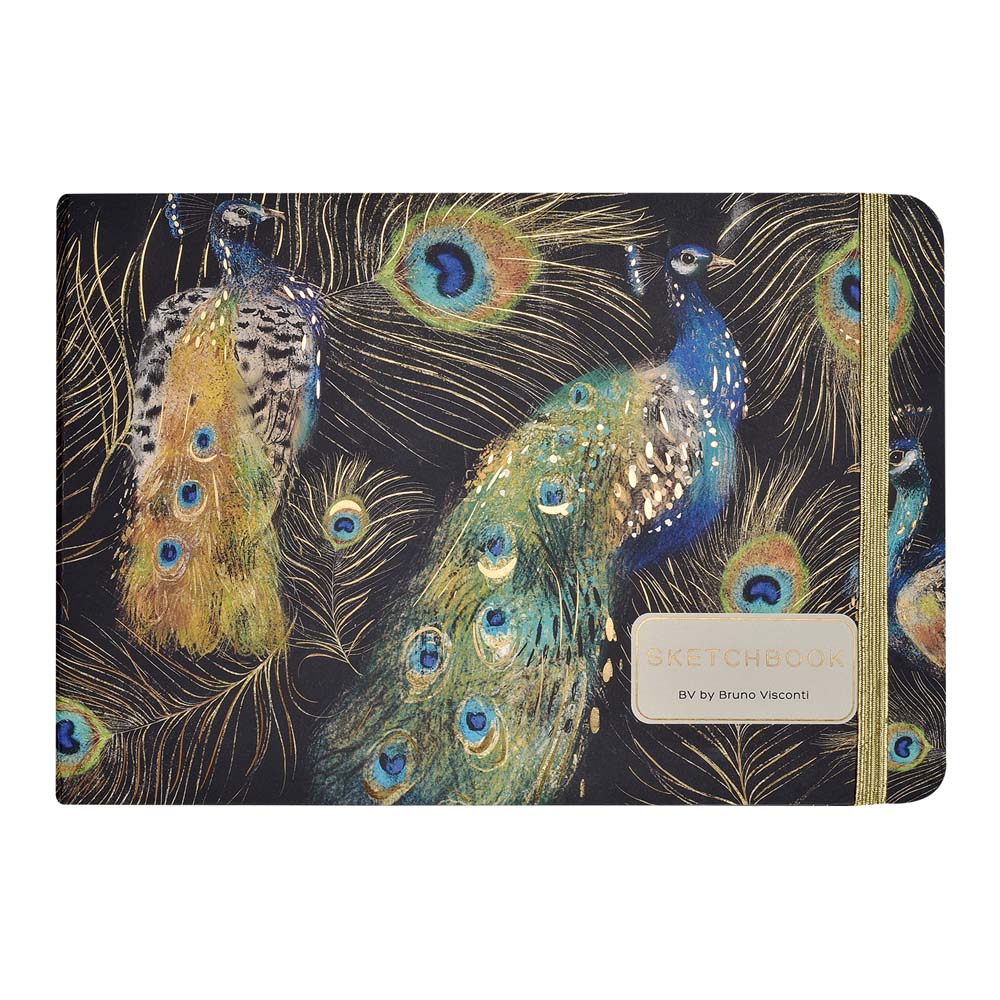 Скетчбук 213х146мм 96л. "fauna.павлины" белый (bruno visconti) резинка