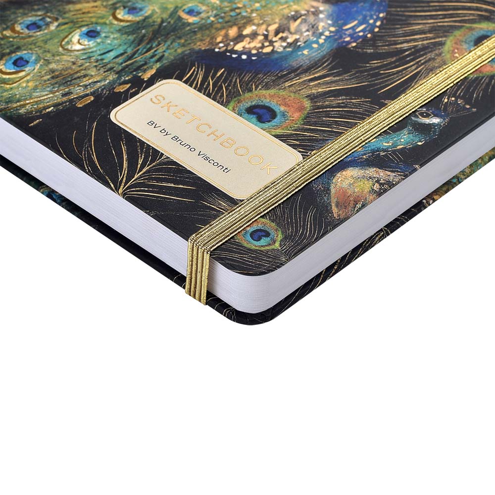 Скетчбук 213х146мм 96л. "fauna. павлины" белый (bruno visconti) резинка