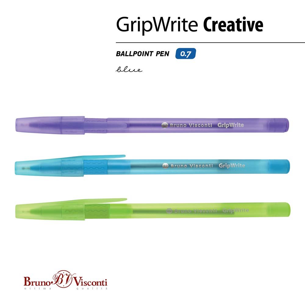Ручка шар. bruno visconti "gripwrite. creative" синяя 0,7мм разовая асс-т