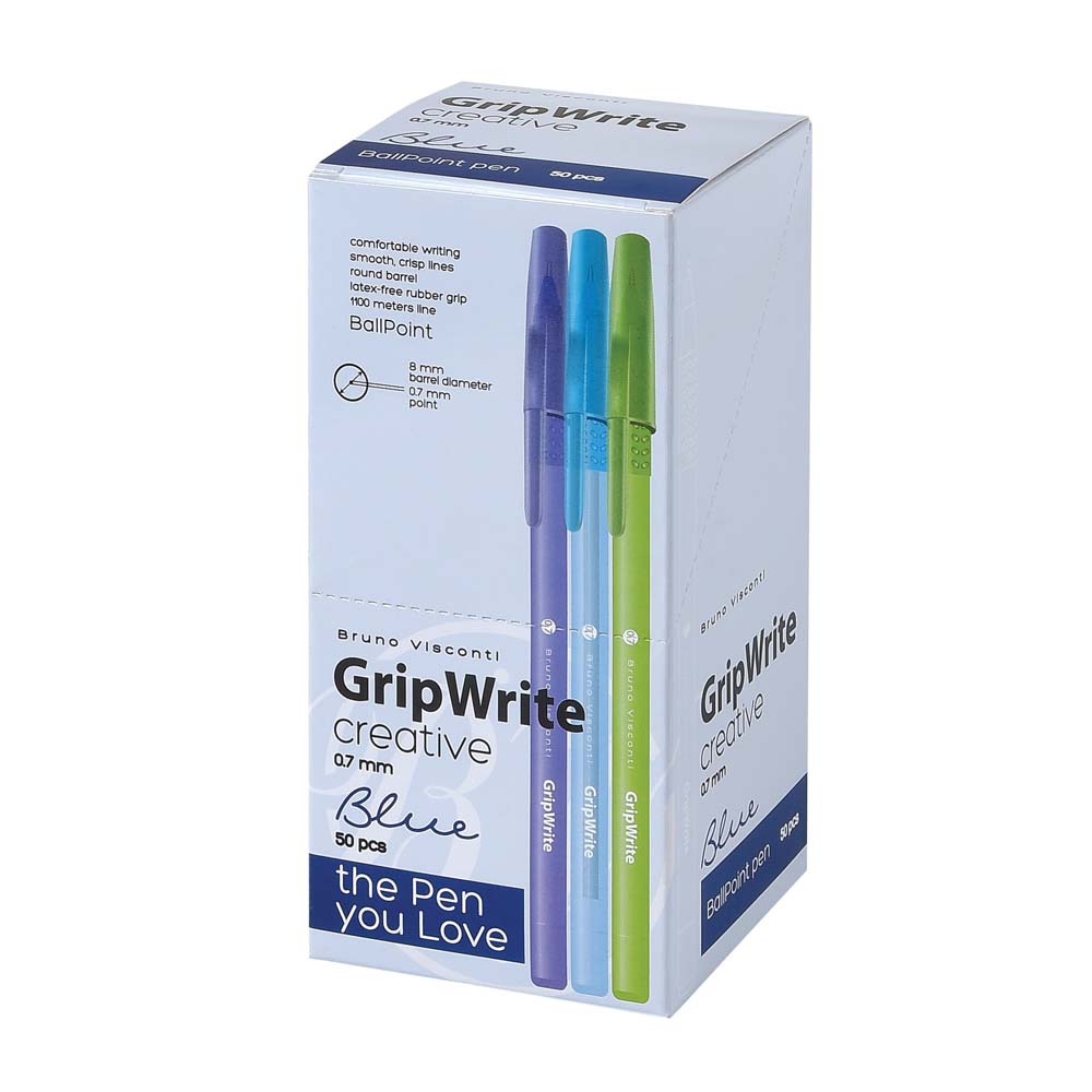 Ручка шар. bruno visconti "gripwrite. creative" синяя 0,7мм разовая асс-т