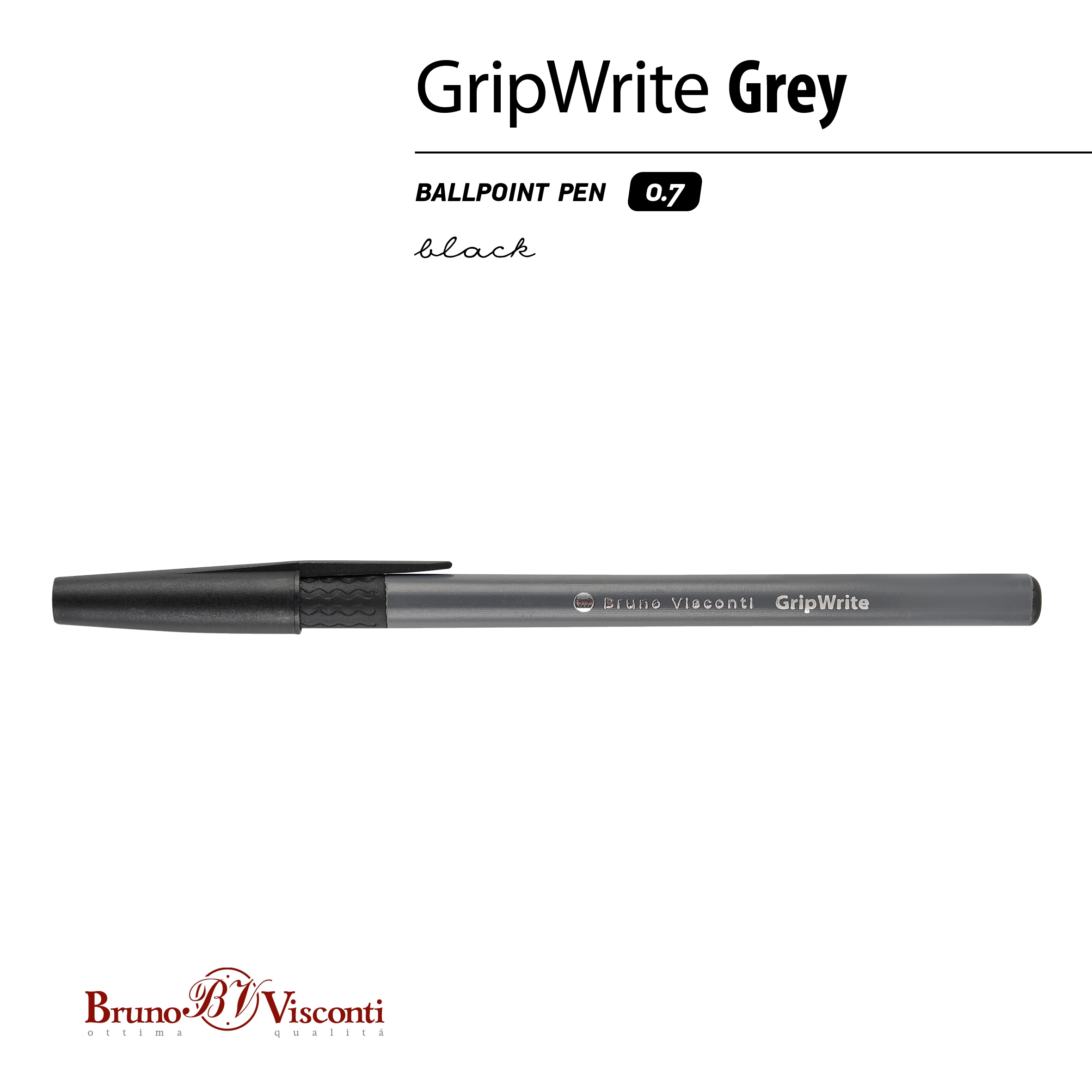 Ручка шар. bruno visconti "gripwrite. grey" чёрная 0,7мм разовая