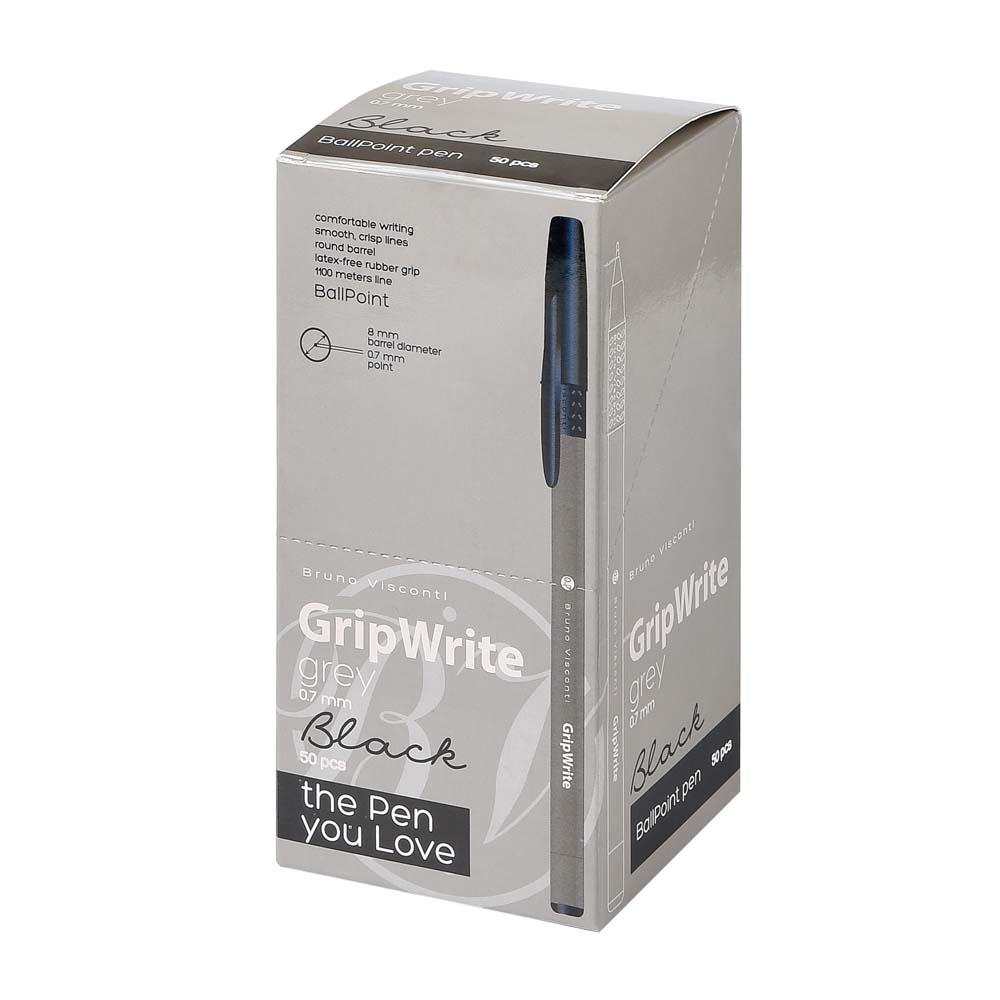 Ручка шар. bruno visconti "gripwrite. grey" чёрная 0,7мм разовая