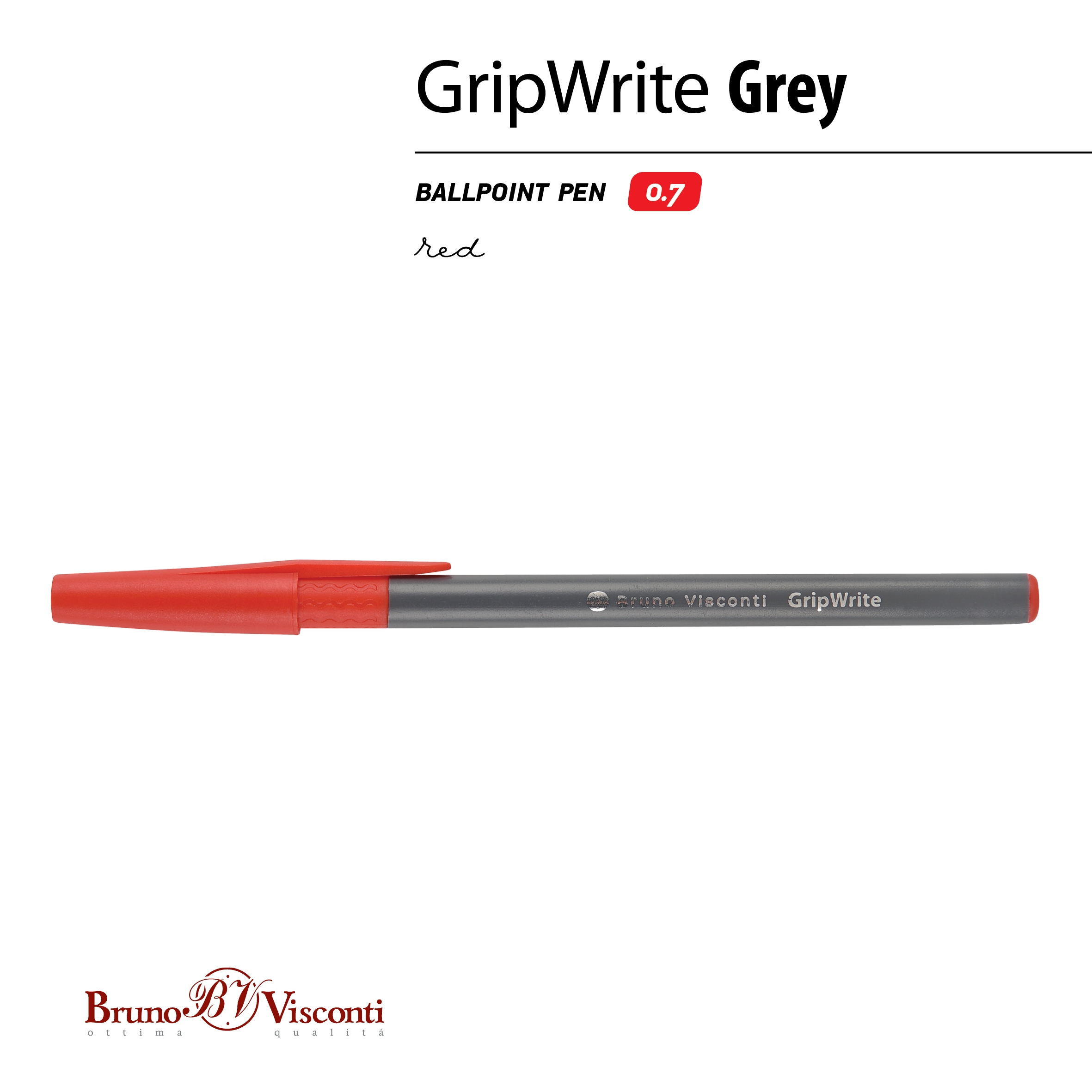 Ручка шар. bruno visconti "gripwrite. grey" красная 0,7мм разовая