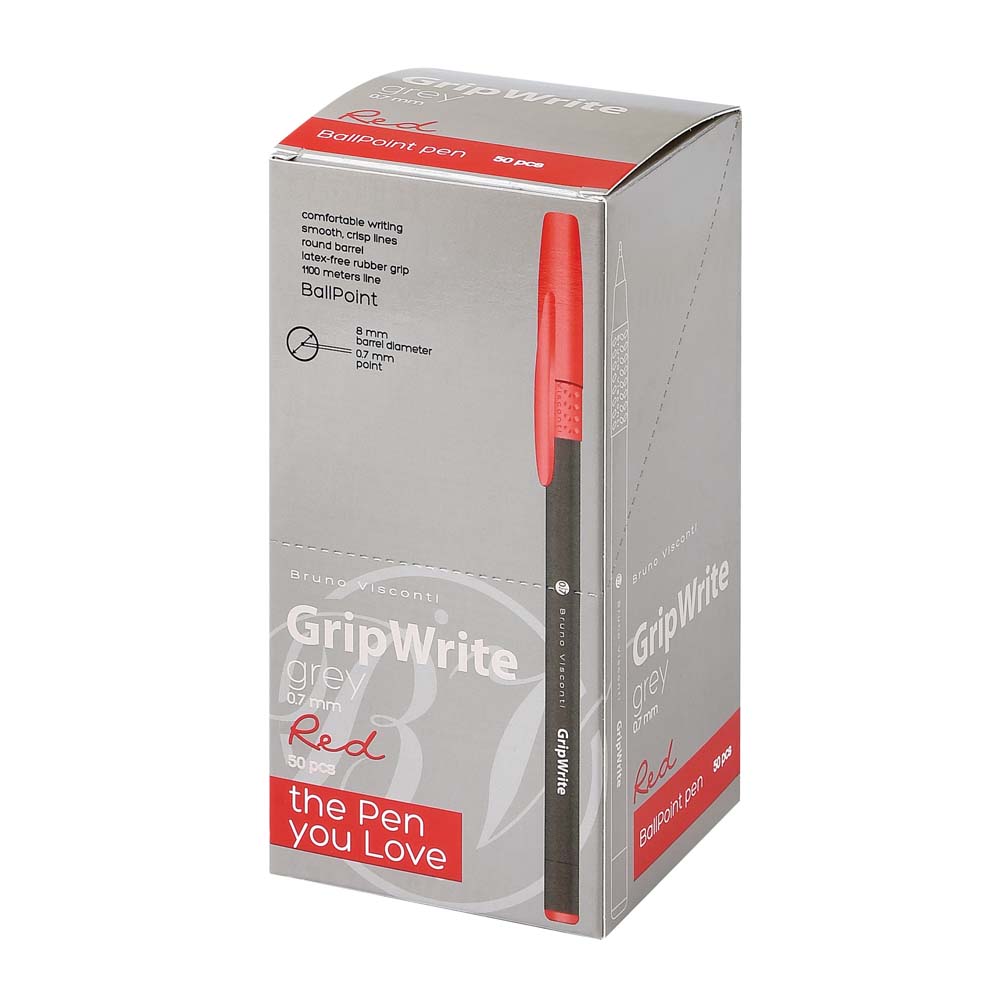 Ручка шар. bruno visconti "gripwrite. grey" красная 0,7мм разовая