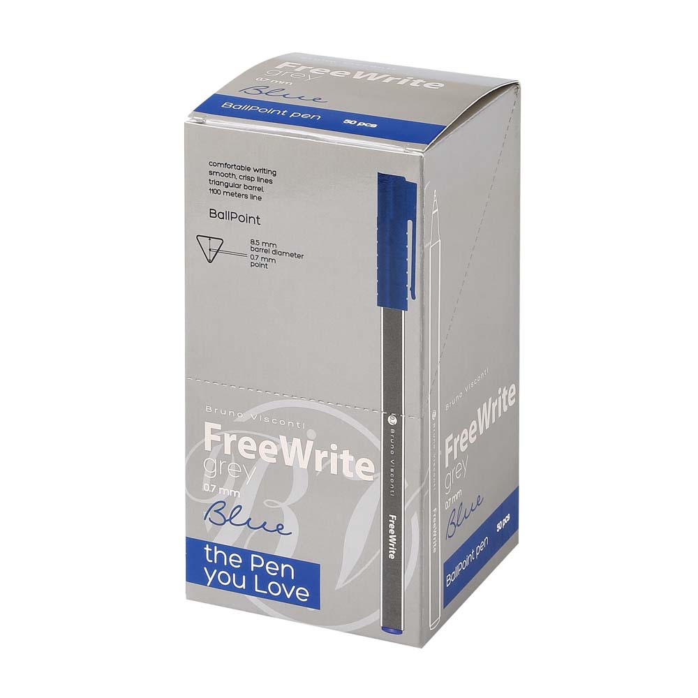 Ручка шар. bruno visconti "freewrite. grey" синяя 0,7мм разовая