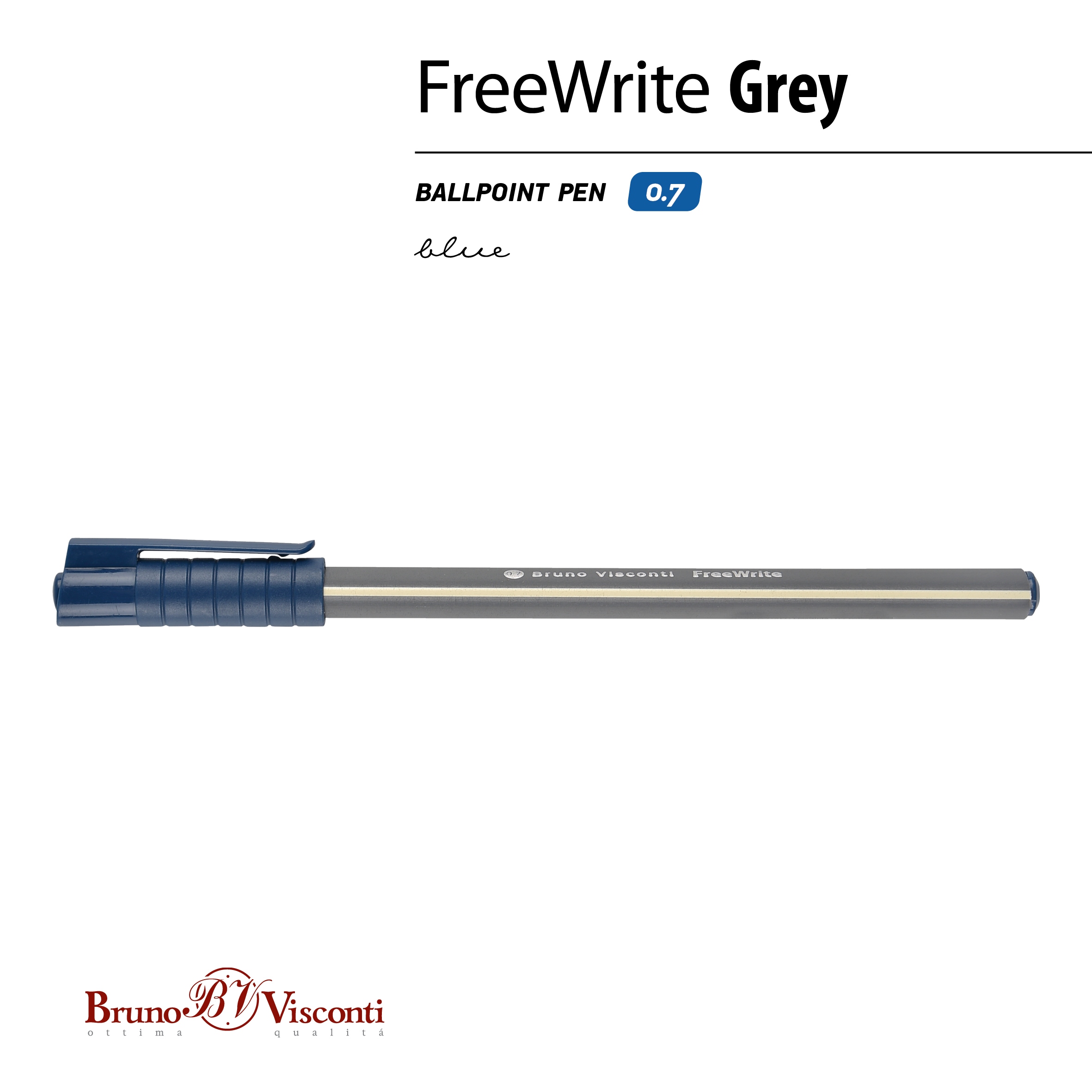 Ручка шар. bruno visconti "freewrite. grey" синяя 0,7мм разовая