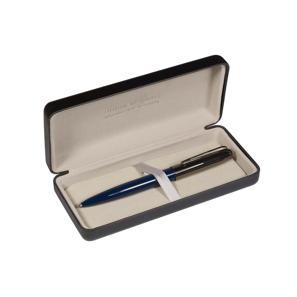 Ручка шар. авт. bruno visconti "napoli" 1,0мм синяя корп.синий/воронён.сталь,в футл.кож.зам.