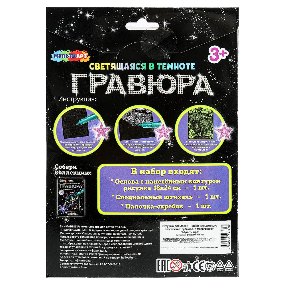 Набор д/творч. гравюра "котики" 18х24см светящ.в темноте (мульти арт)