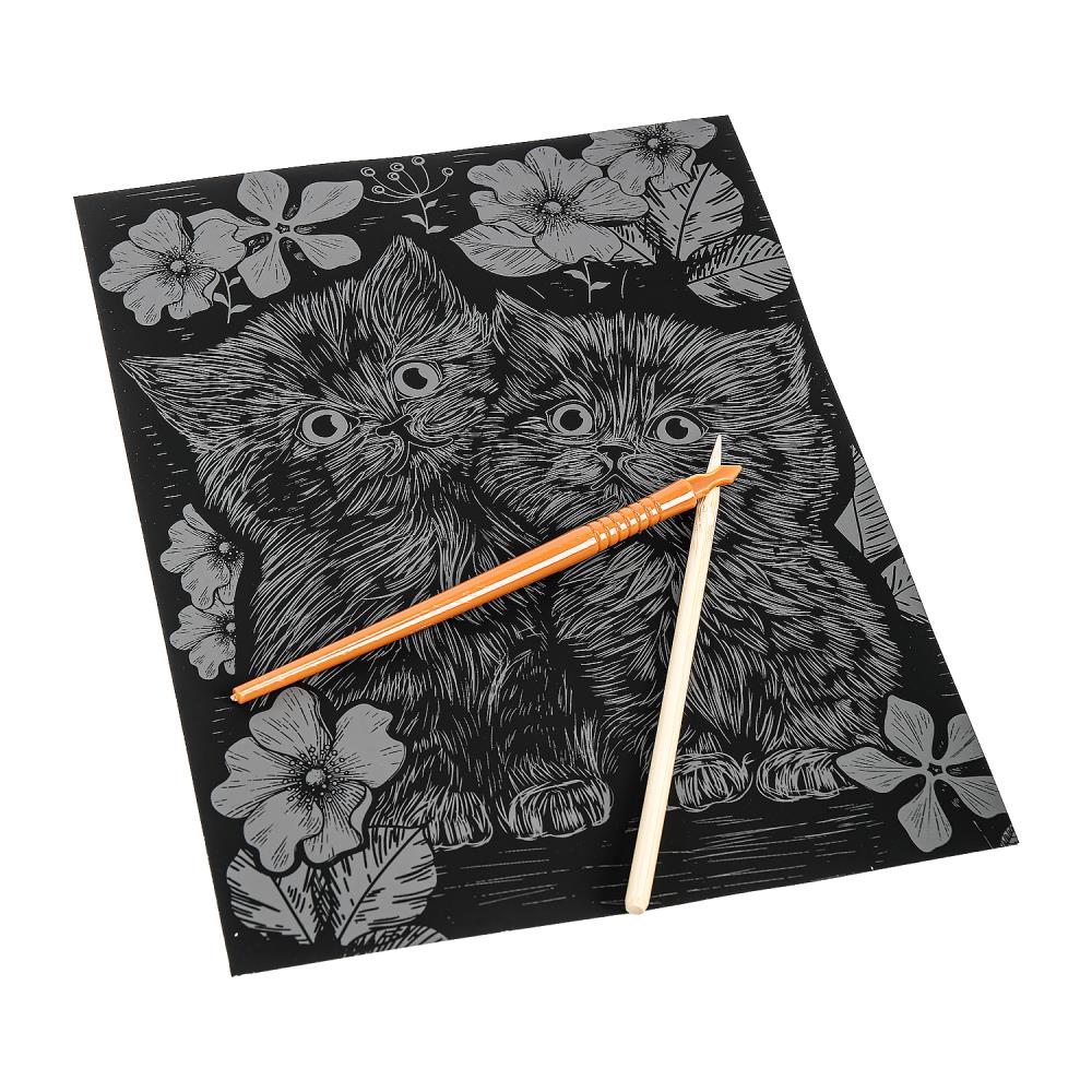 Набор д/творч. гравюра "котики" 18х24см светящ.в темноте (мульти арт)