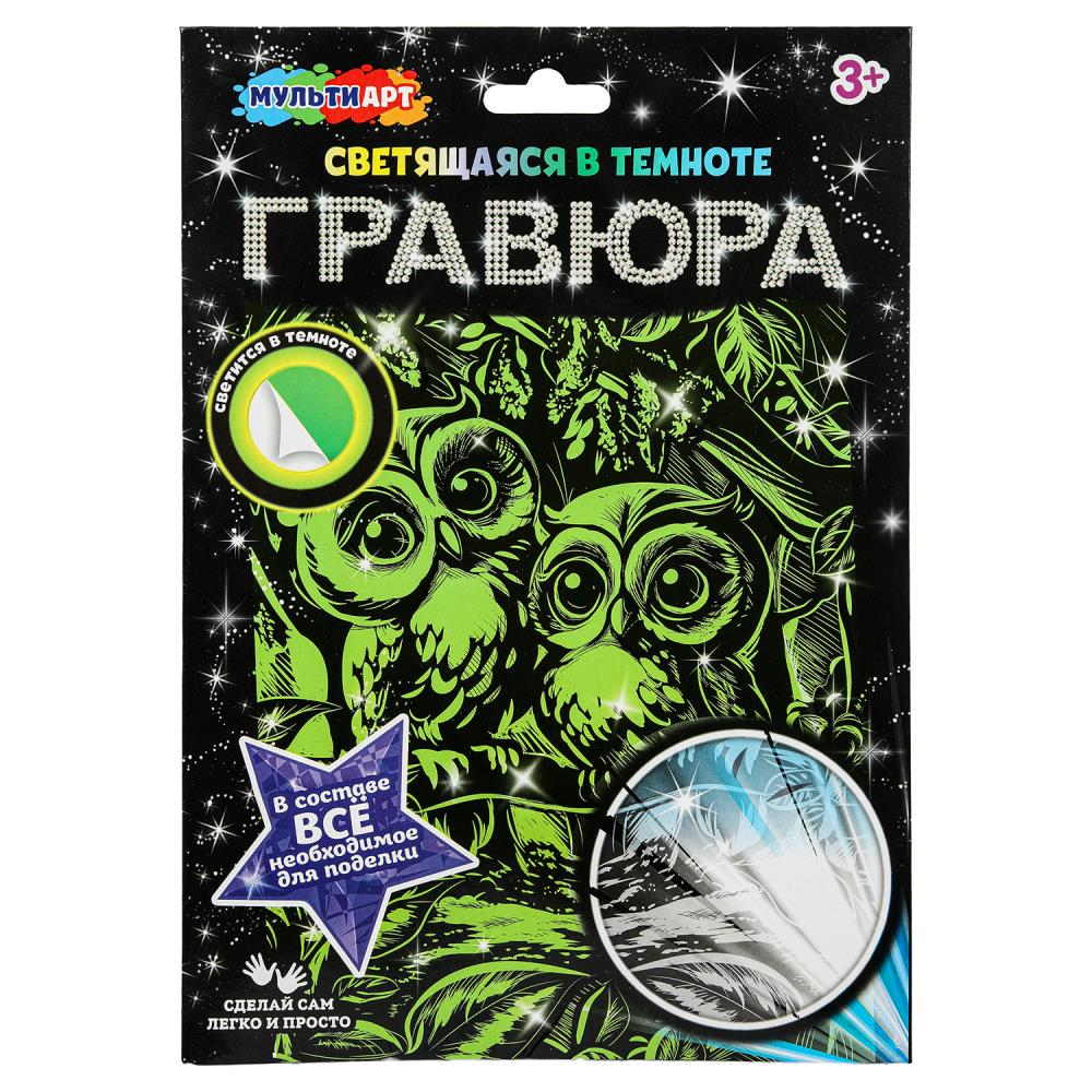Набор д/творч. гравюра "совушки" 18х24см светящ.в темноте (мульти арт)