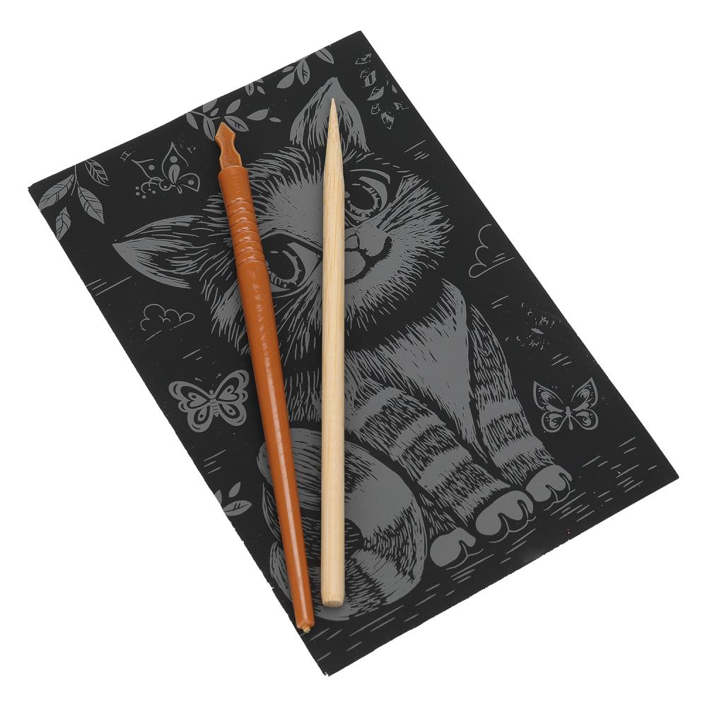 Набор д/творч. гравюра малая серебро "кошечка" 10х15см (мульти арт)