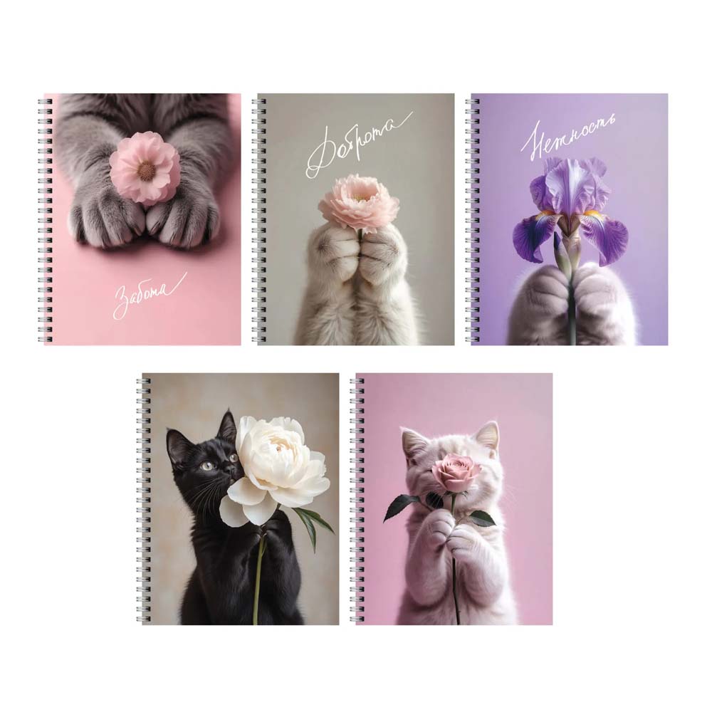 Тетрадь на гребне 96л. кл. "cat&flowers" (listoff) б/б,твин лак,асс-т